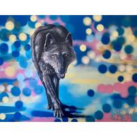 "Tundra Wolf" Original Chris Wakefield Mixed Media On Canvas Painting